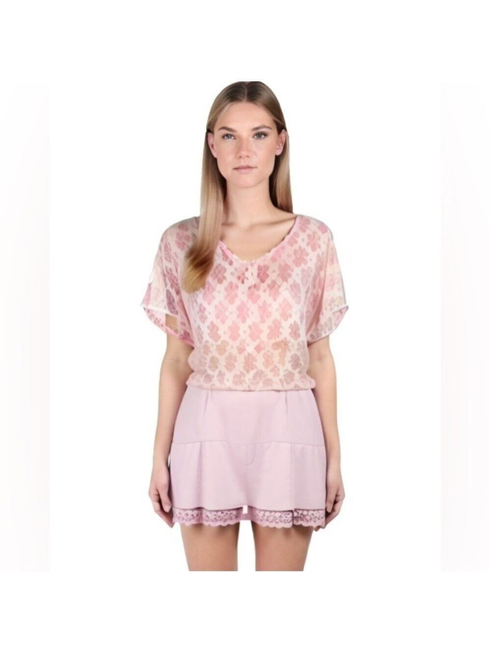 Castaways by Cromper Company Pink Floral Lace Crochet Tunic Top Swim Coverup NWT